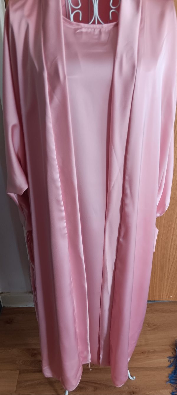 Piece Satin Abaya Set Open Kimono Slip Dress Dusty Pink Rose Size 52