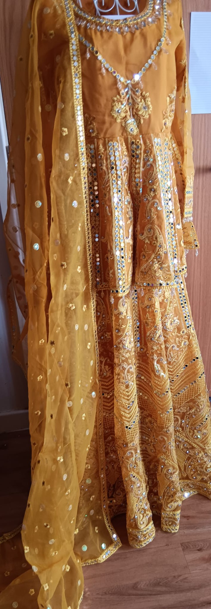 Karma Collection Mustard Yellow Heavy Mirror Work Lehenga Choli Dupatta Set Brand New - Image 2