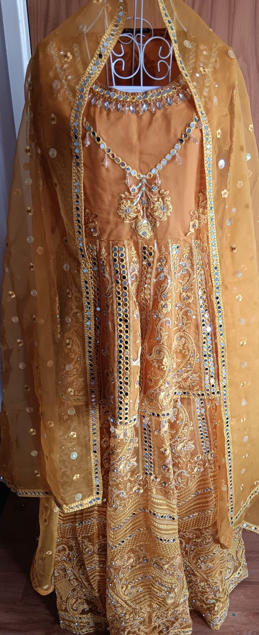 Karma Collection Mustard Yellow Heavy Mirror Work Lehenga Choli Dupatta Set Brand New