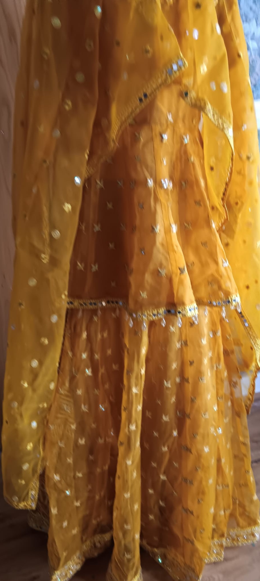 Karma Collection Mustard Yellow Heavy Mirror Work Lehenga Choli Dupatta Set Brand New - Image 4