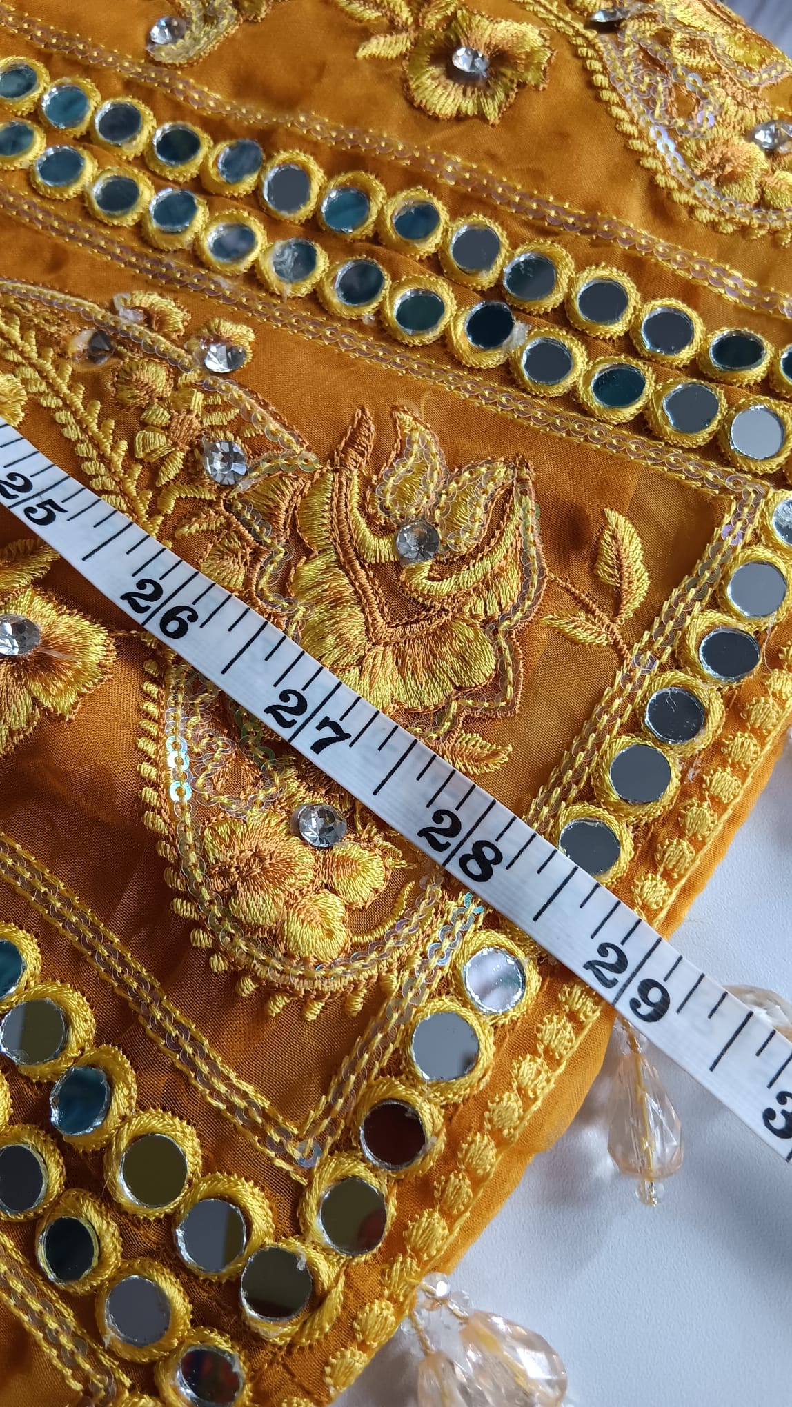 Karma Collection Mustard Yellow Heavy Mirror Work Lehenga Choli Dupatta Set Brand New - Image 13