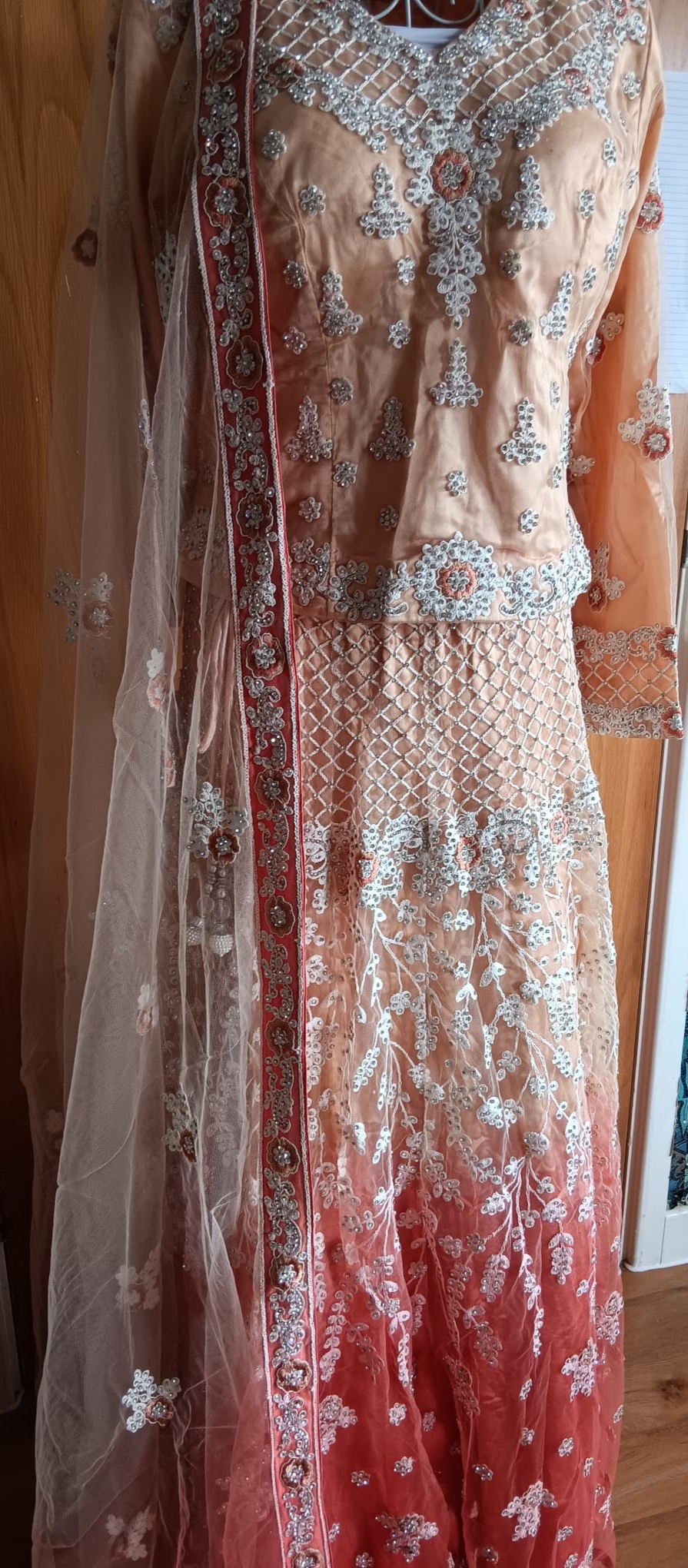 Peach Ombre Lehenga Set with Silver Embroidery - Image 2