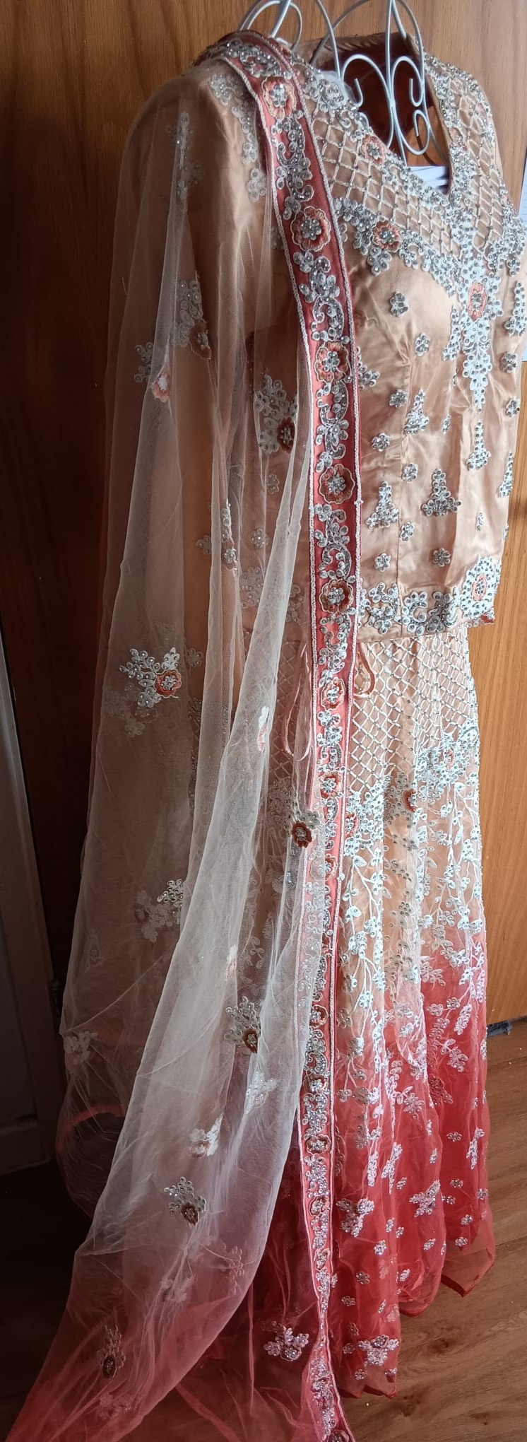 Peach Ombre Lehenga Set with Silver Embroidery - Image 4