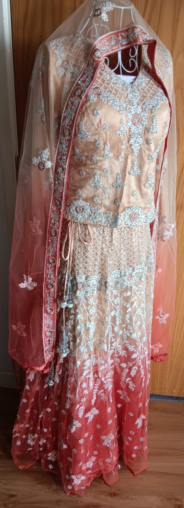 Peach Ombre Lehenga Set with Silver Embroidery