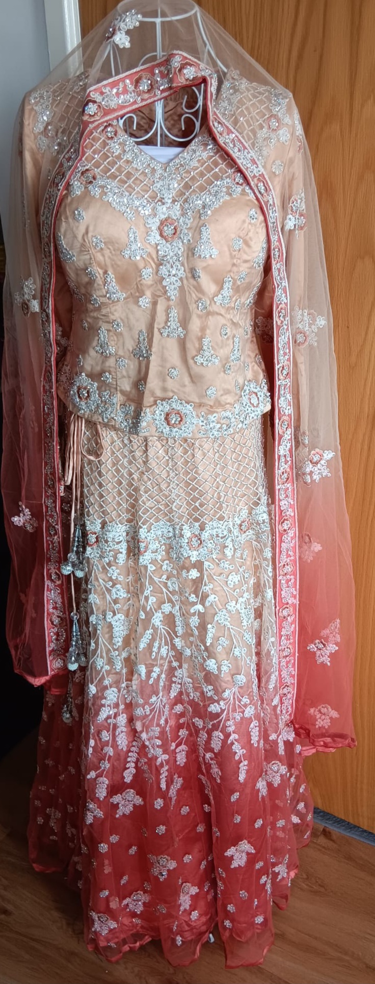 Peach Ombre Lehenga Set with Silver Embroidery - Image 5