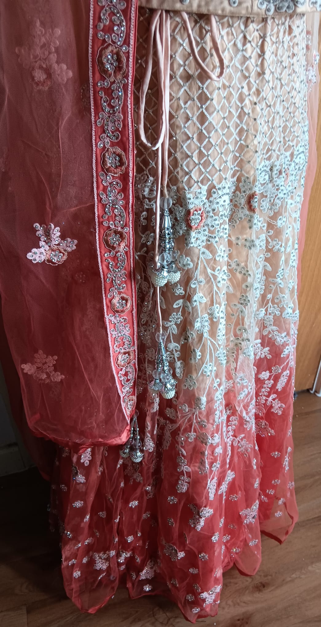 Peach Ombre Lehenga Set with Silver Embroidery - Image 10