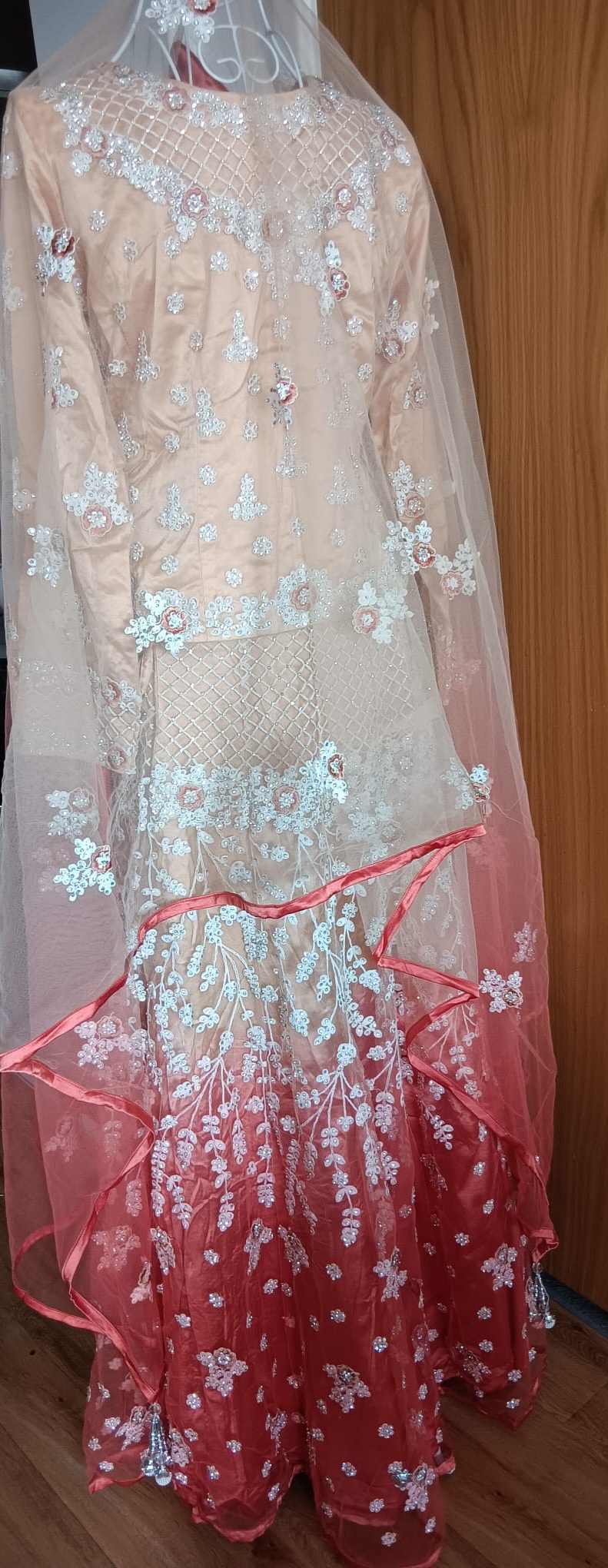Peach Ombre Lehenga Set with Silver Embroidery - Image 7