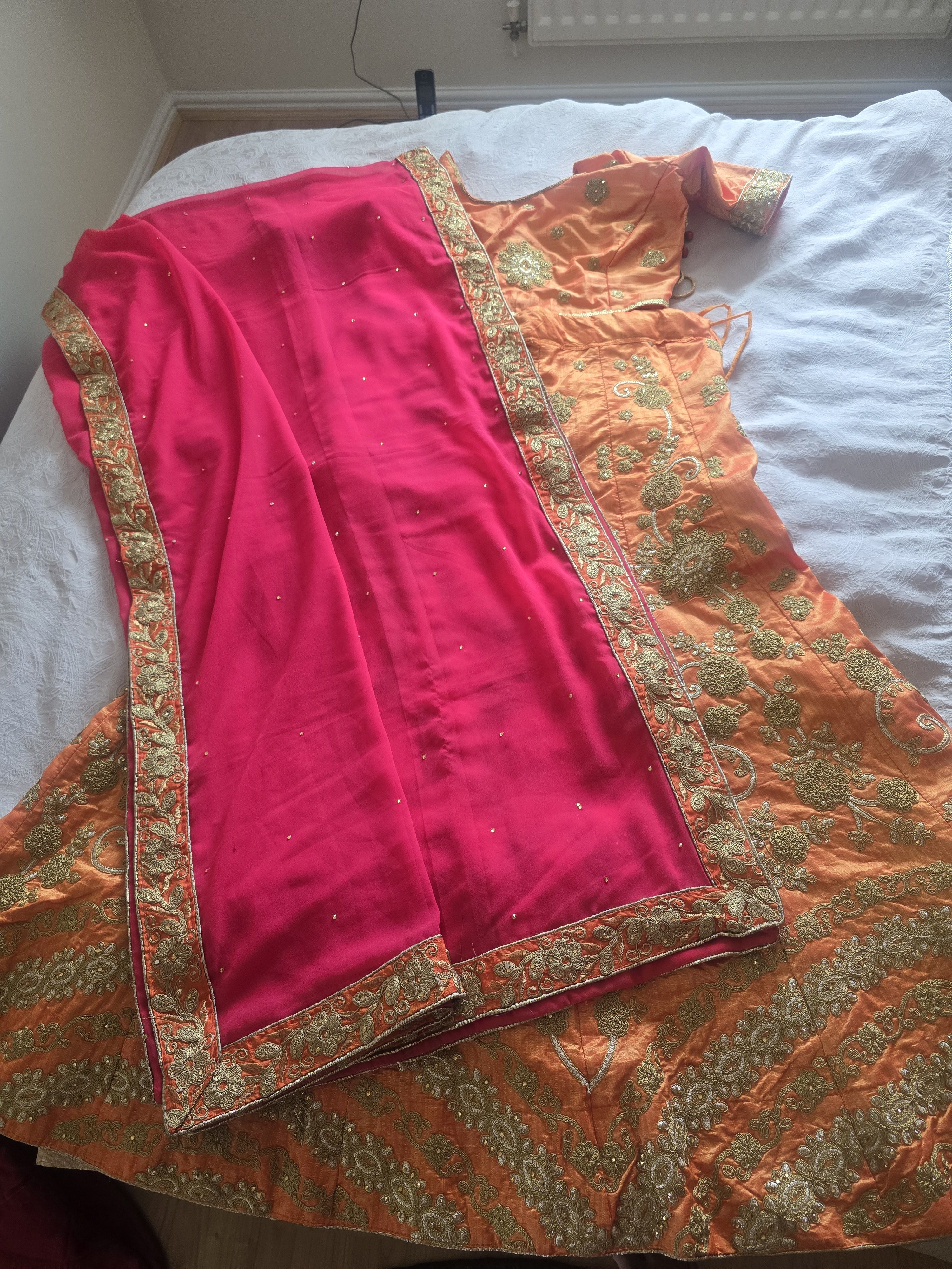 Brand New - Beautiful Orange & Pink Embroidered Lehenga - Image 2