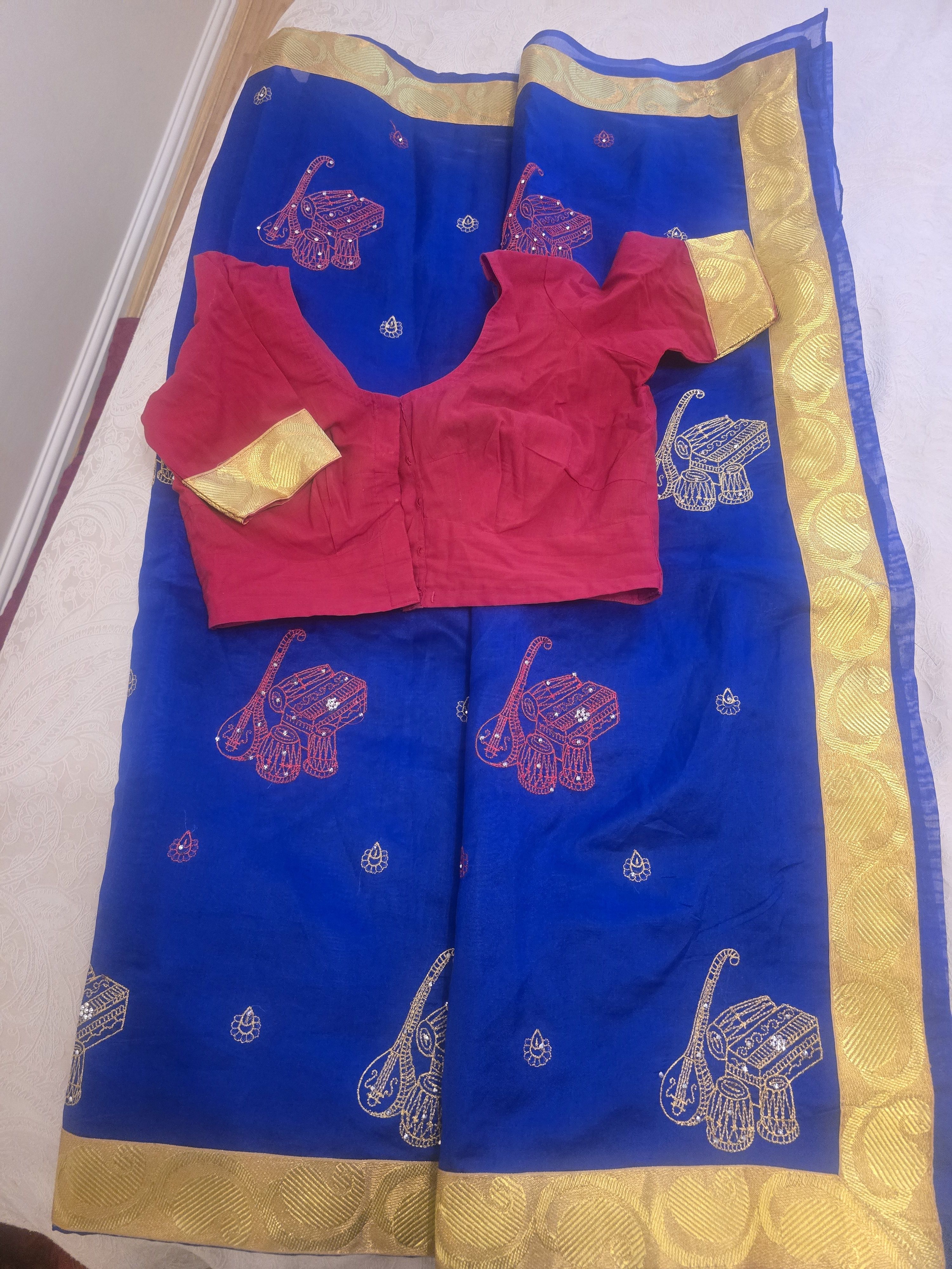 Beautiful Royal Blue & Gold Saree - Image 2