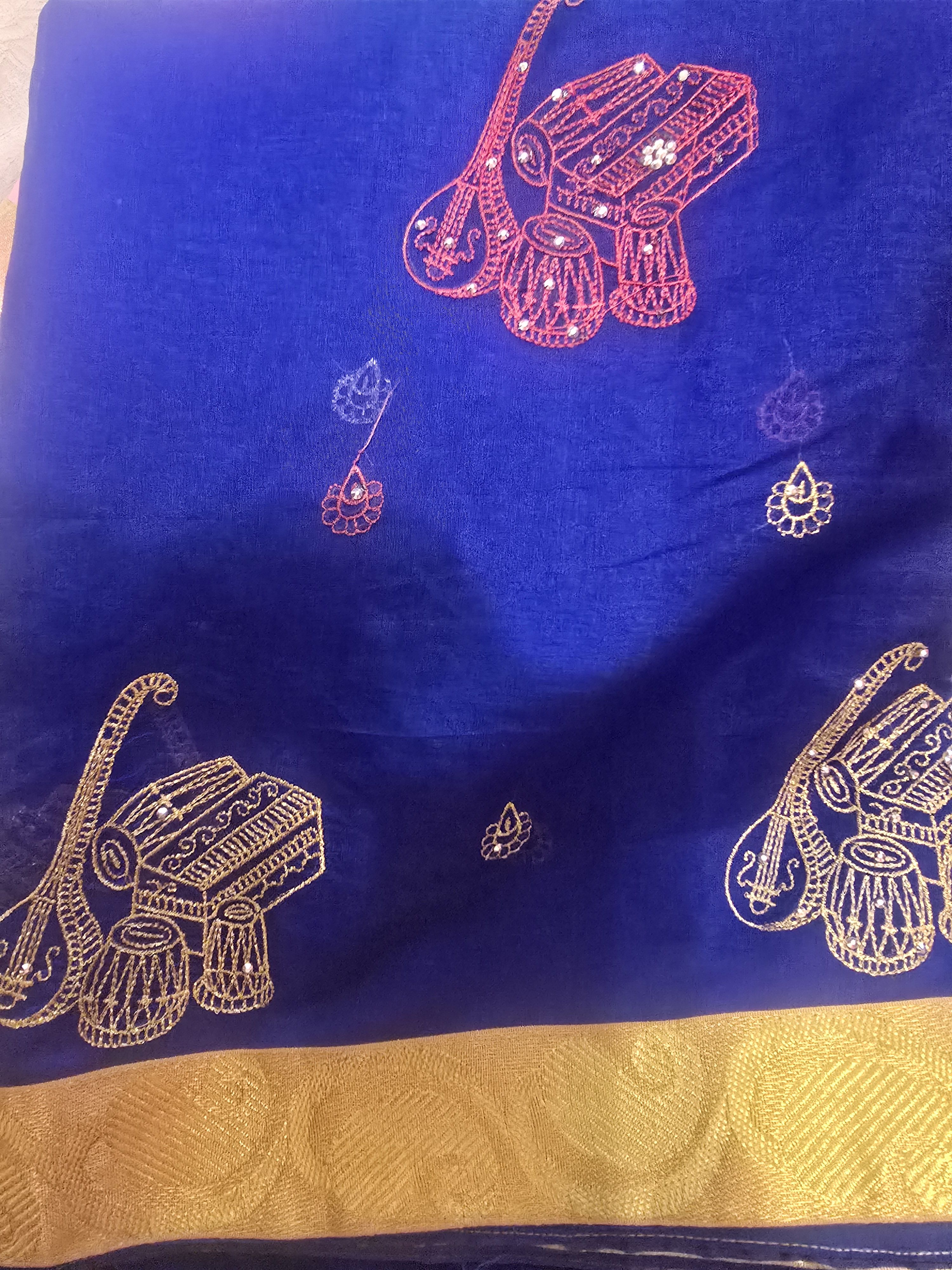 Beautiful Royal Blue & Gold Saree - Image 4