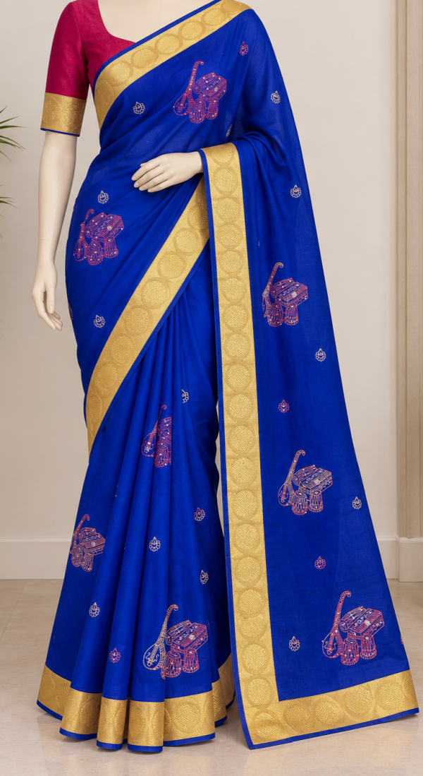 Beautiful Royal Blue & Gold Saree