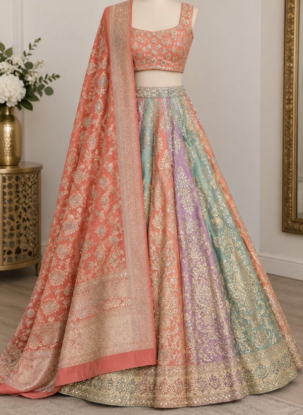 Beautiful Multicolour Embroidered with mirror work Lehenga