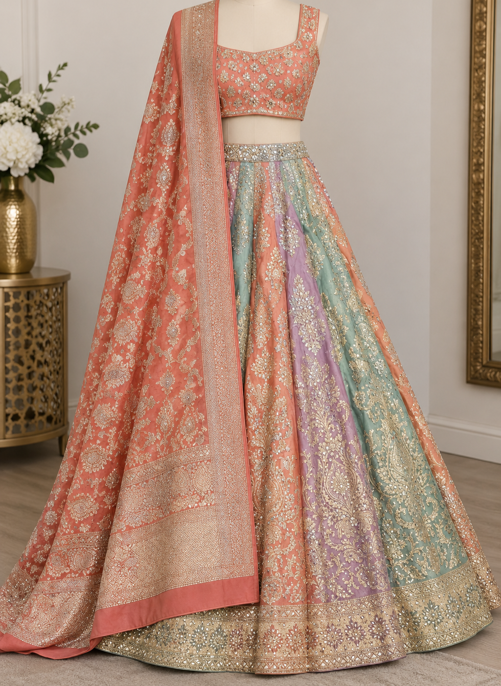 Beautiful Multicolour Embroidered with mirror work Lehenga