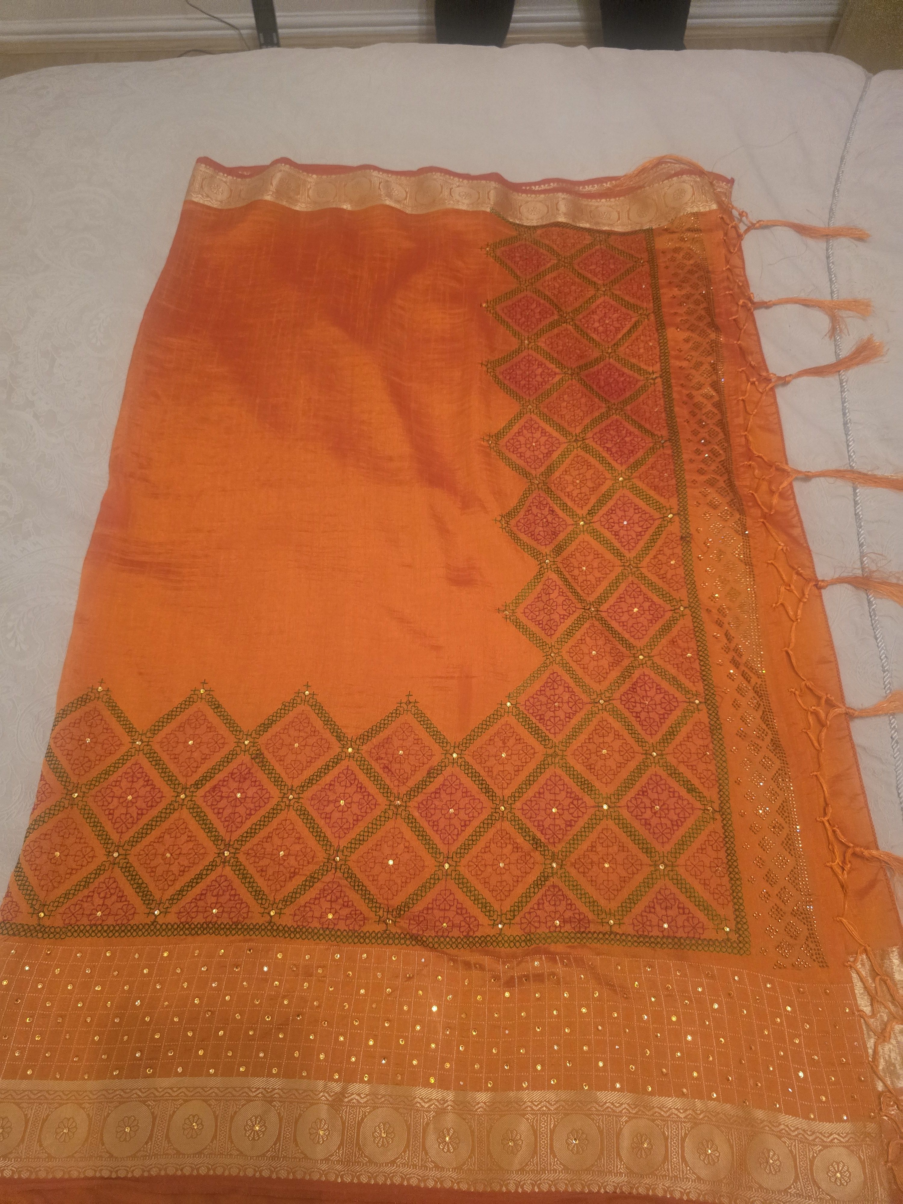 Beautiful vibrant orange saree with an elegant traditional look