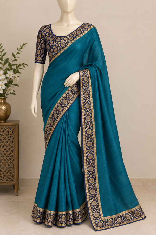 Gorgeous Teal & Navy Gold Saree