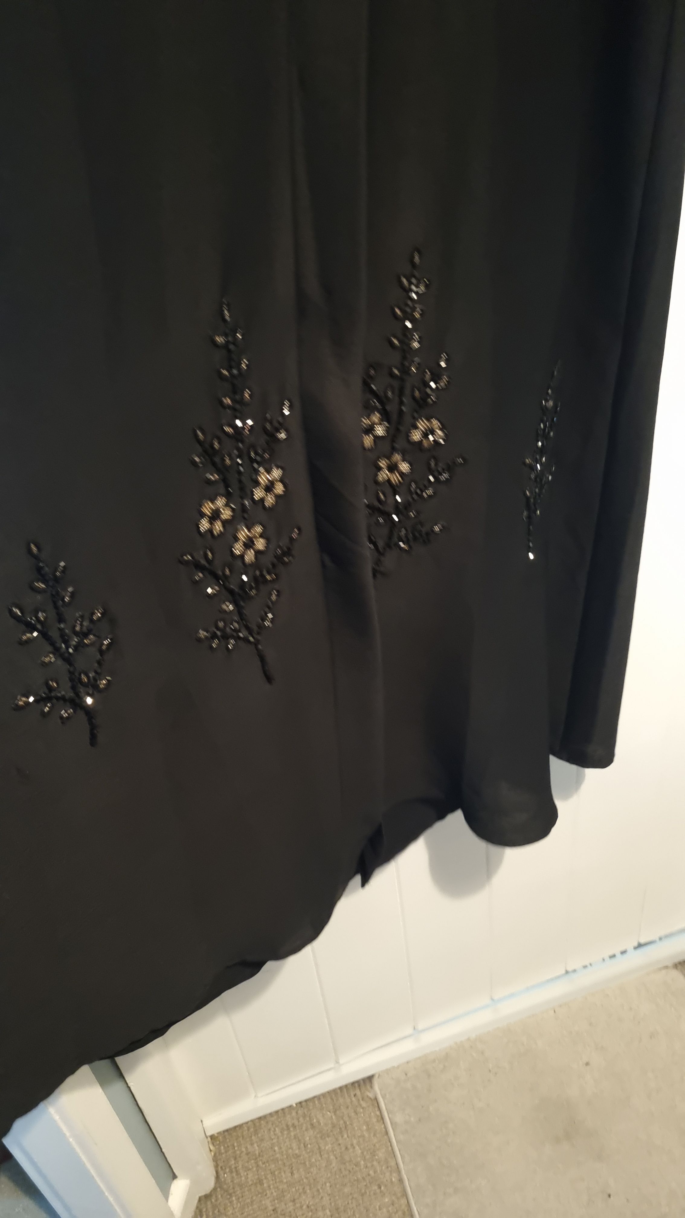Black Abaya with Floral Cutwork Hem - Image 2