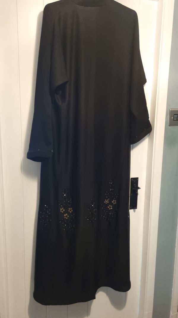 Black Abaya with Floral Cutwork Hem