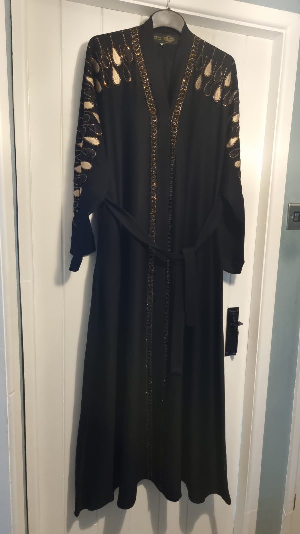 Black Abaya with Gold Leaf Embellishment