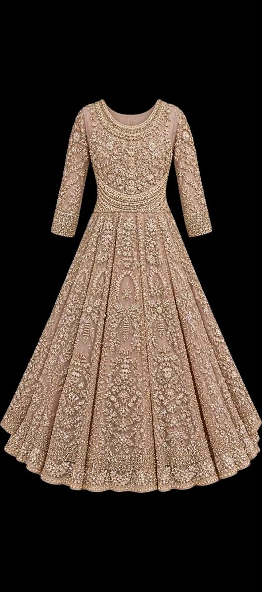 Champagne Anarkali Dress with Intricate Embellishment
