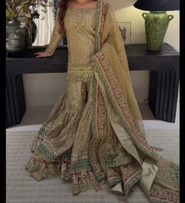 Gold Sharara Suit with Heavy Embellishment