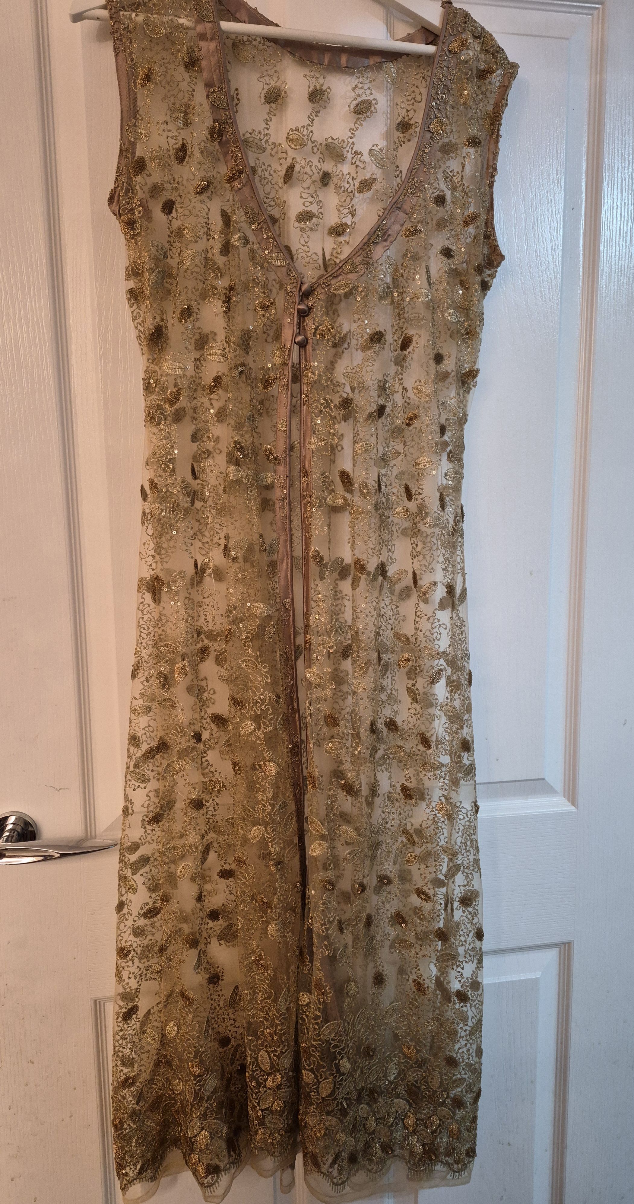 Brown long dress with Gold Floral Embroidery jacket - Image 4