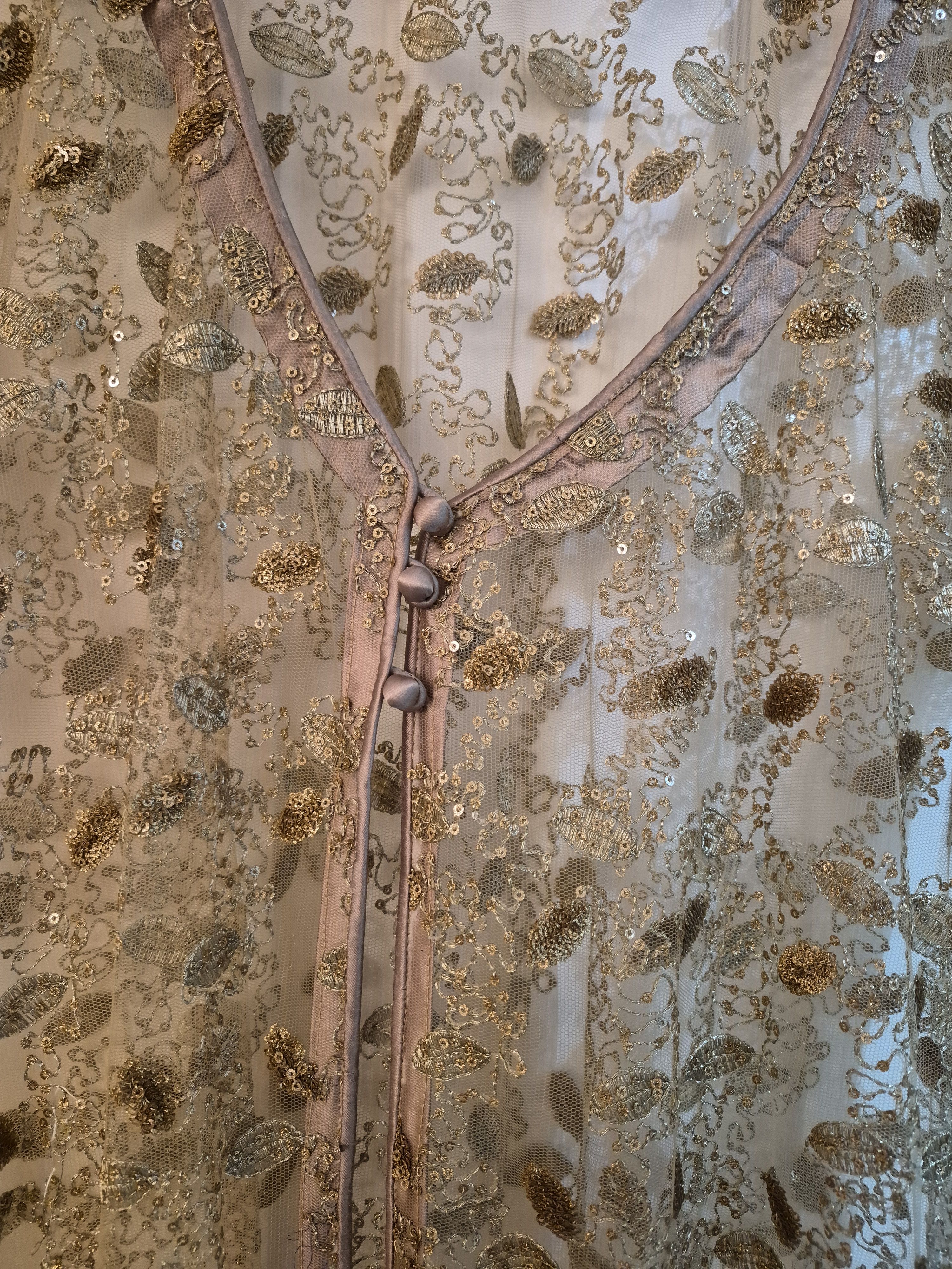 Brown long dress with Gold Floral Embroidery jacket - Image 5