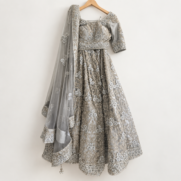 Grey Lehenga Set with Intricate Embellishment