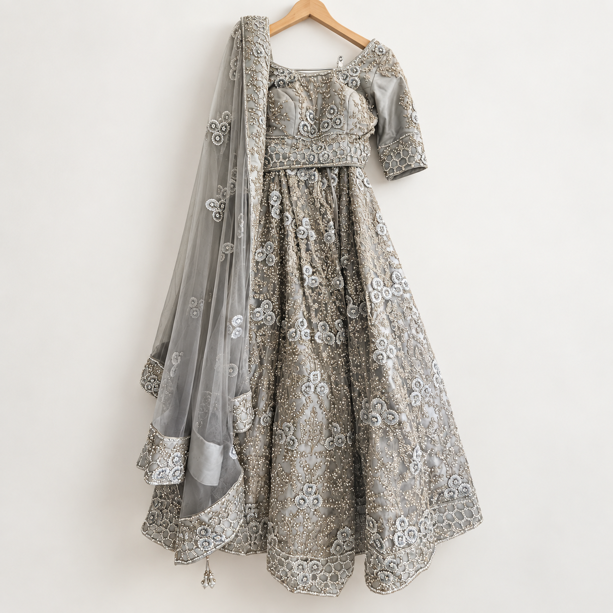 Grey Lehenga Set with Intricate Embellishment