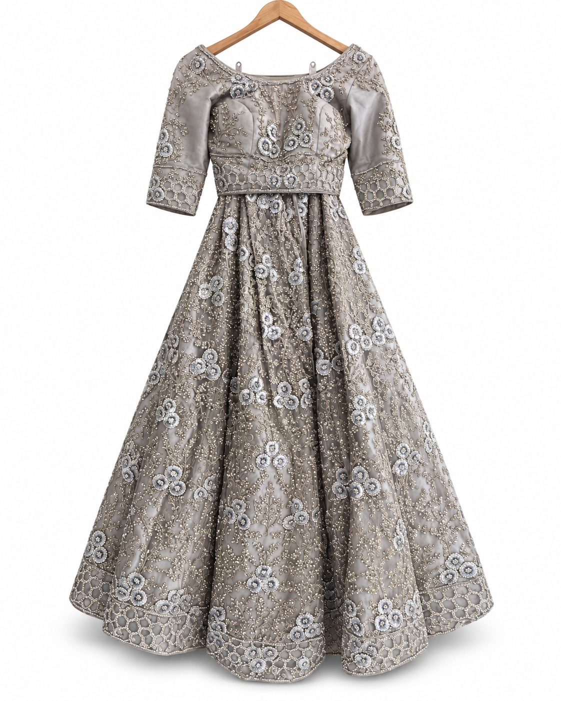 Grey Lehenga Set with Intricate Embellishment - Image 2