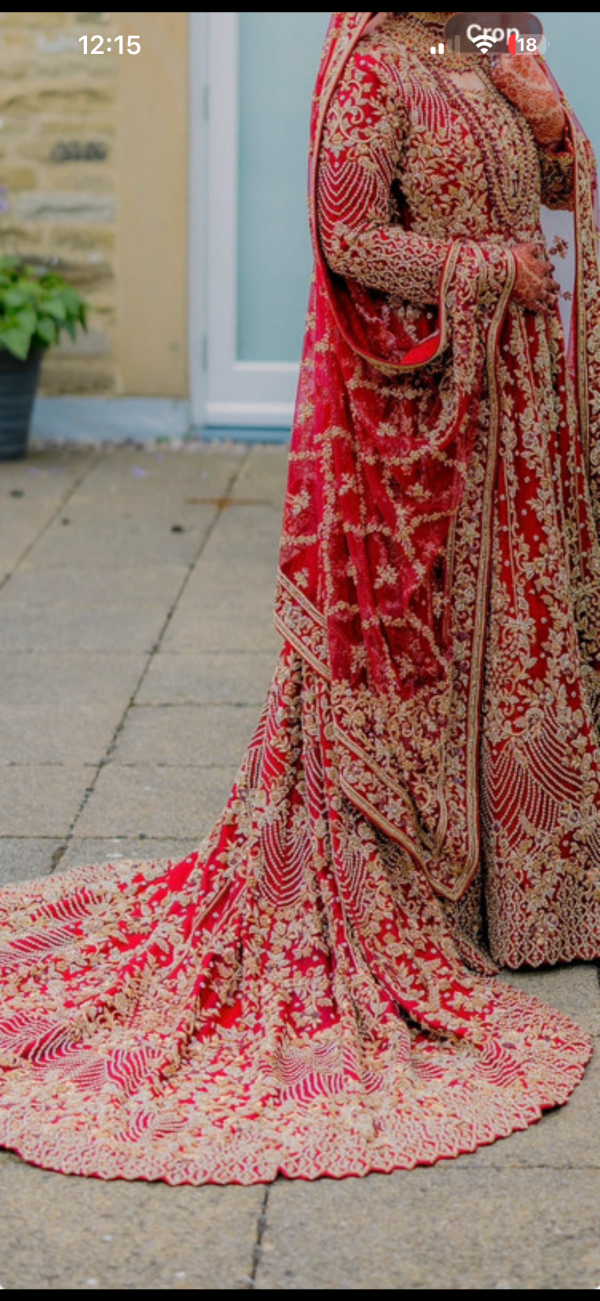 Red Bridal Lehenga with Gold Embroidery