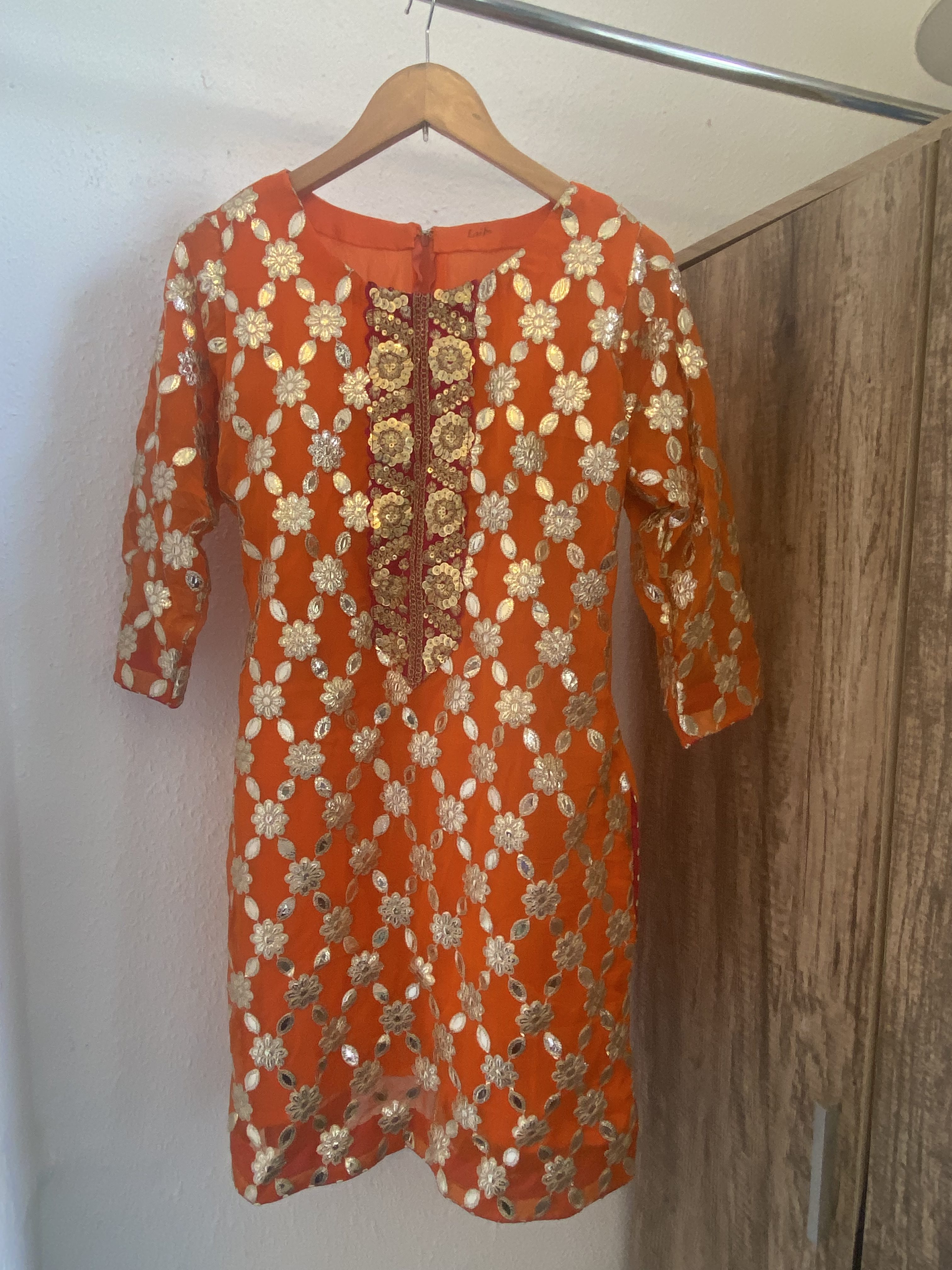 Orange & Pink Brocade Sharara Set with Net Dupatta - Image 2