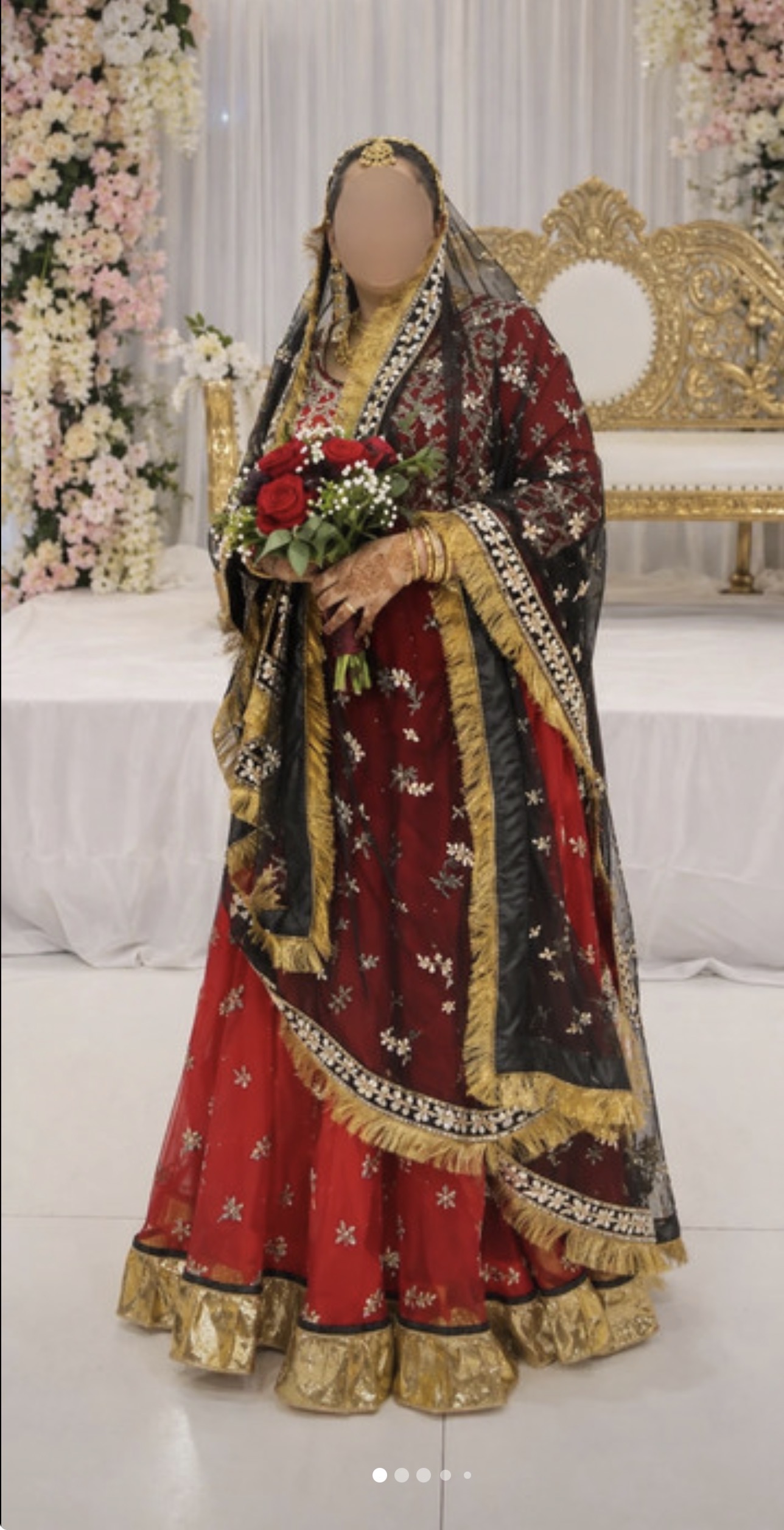 Red Bridal Lehenga with Gold Embroidery and Tassels - Image 5