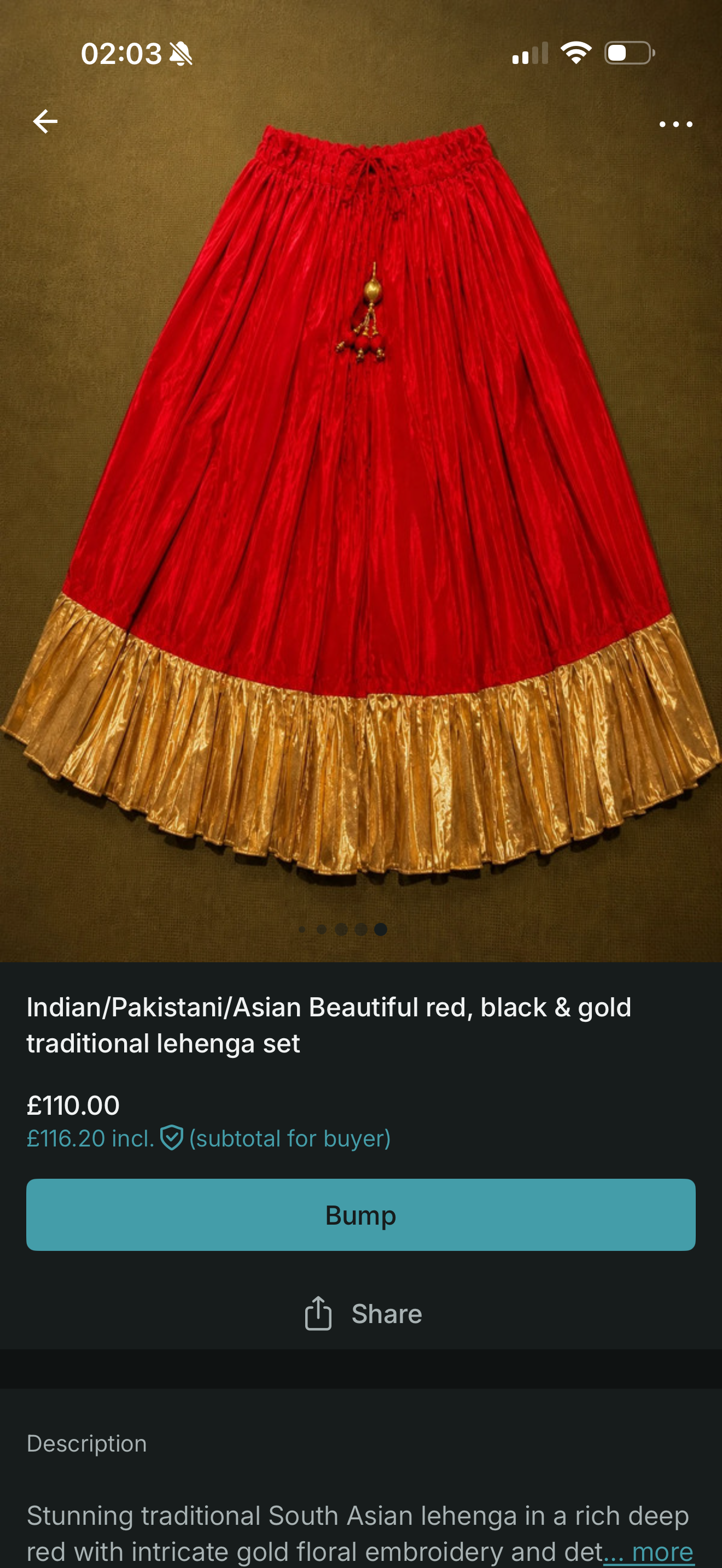 Red Bridal Lehenga with Gold Embroidery and Tassels - Image 6