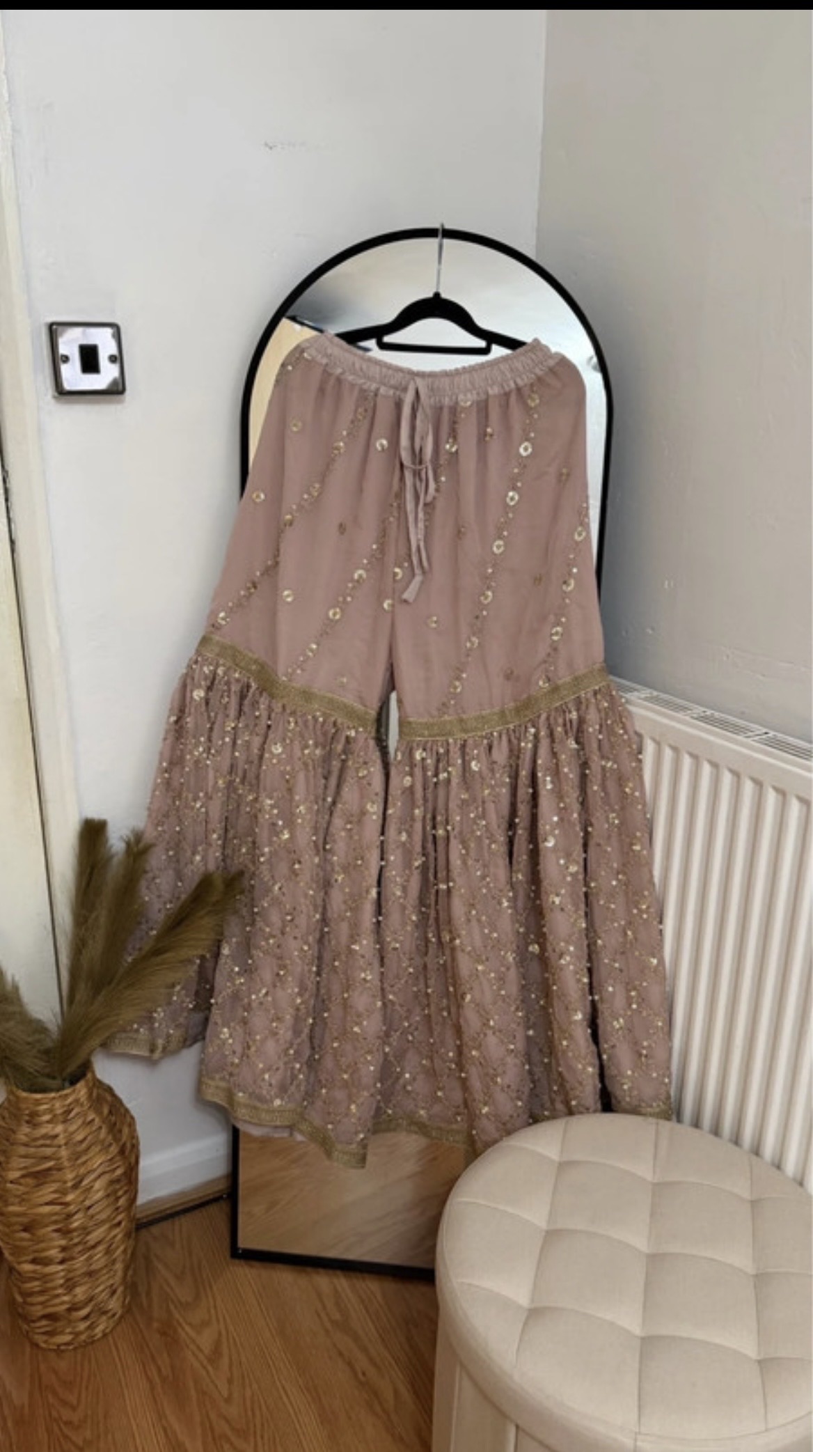Powder Pink Sharara Set with Gold Embellishments - Image 3