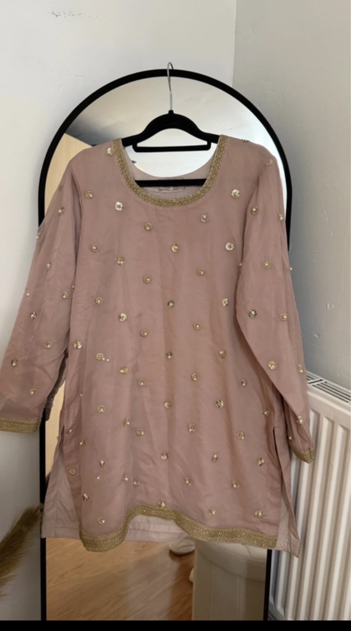 Powder Pink Sharara Set with Gold Embellishments - Image 2