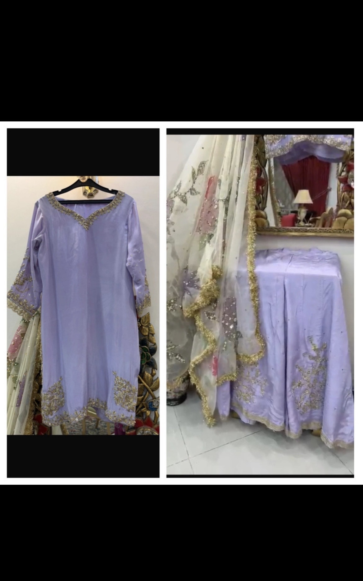 Lilac Kameez and Gharara with flower patterned scarf - Image 2