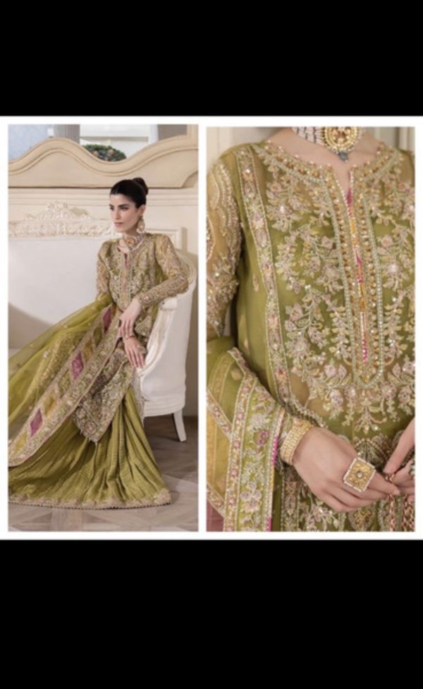 Kanwal malik Olive green, gold and pink 4 piece suit