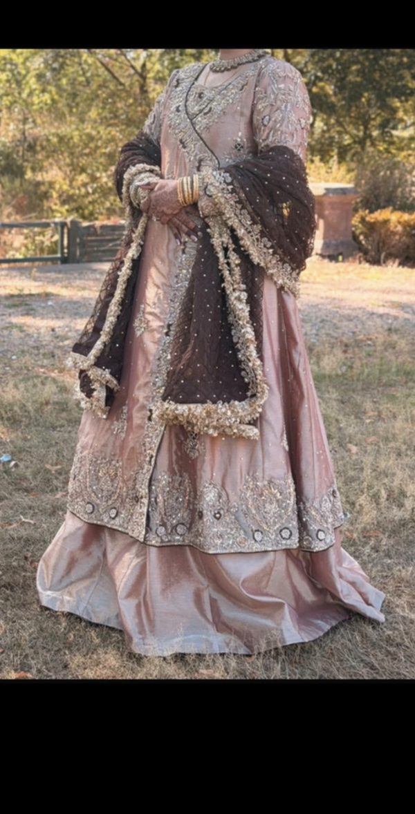 Aiqah’s Coral peach Pakistani style 3 piece outfit