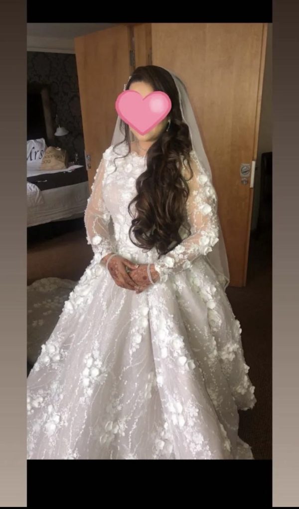 Champagne pink undertoned and white bridal dress