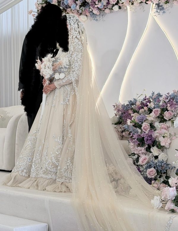 Bridal Wedding Dress with Veil and Floral Embellishments