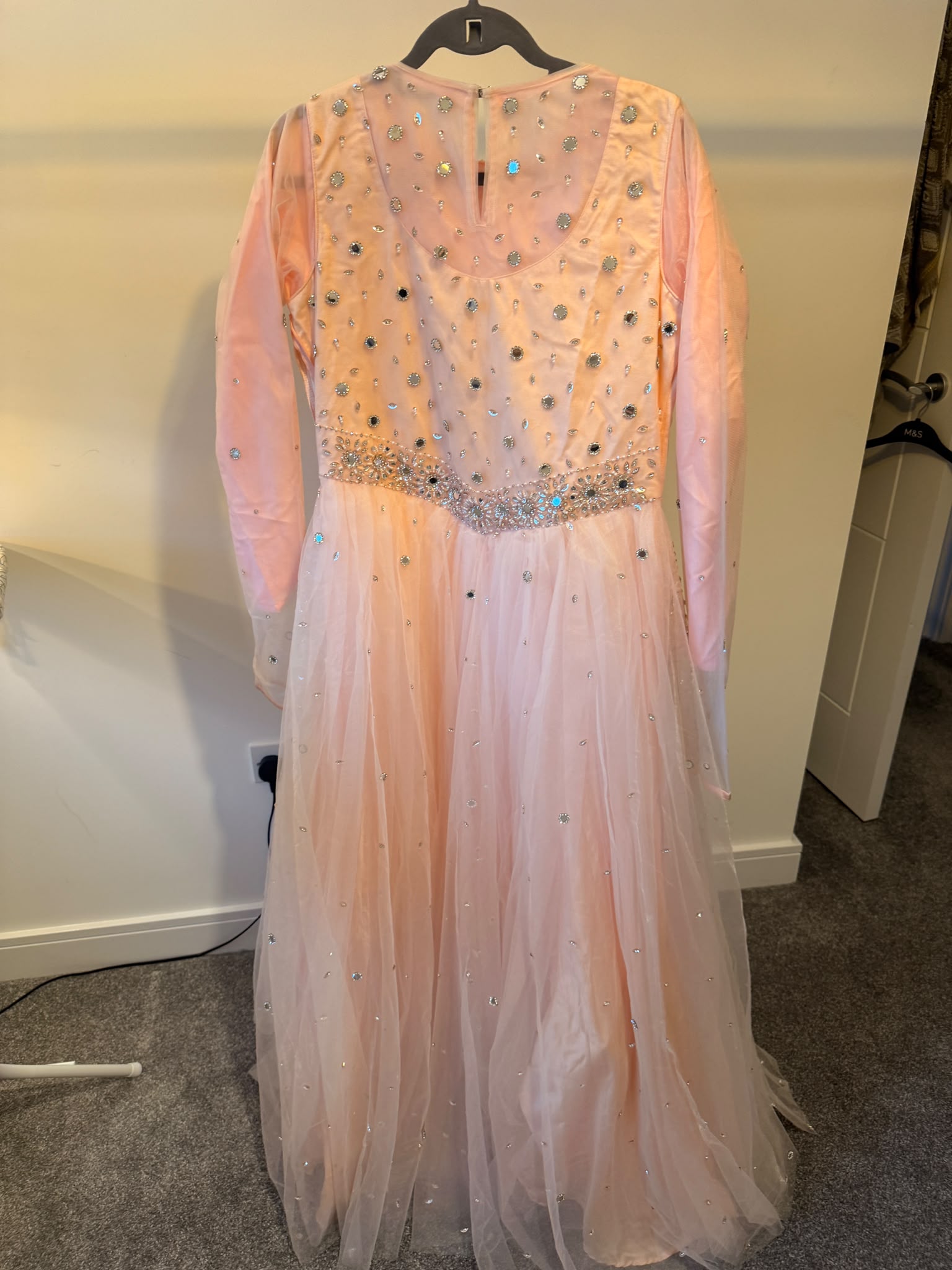 Baby Pink Embellished Asian Formal Gown – Silver Stones, Pearls & Mirror Work – Unworn - Image 2