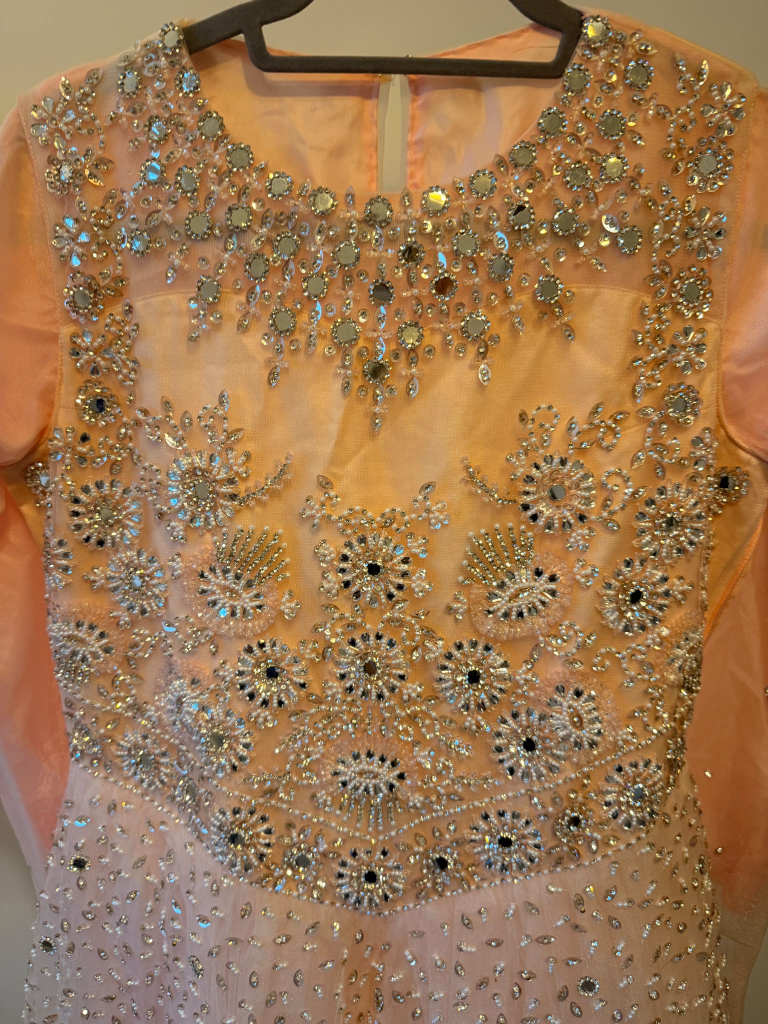 Baby Pink Embellished Asian Formal Gown – Silver Stones, Pearls & Mirror Work – Unworn - Image 3