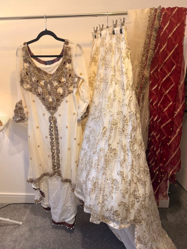 Kanval by Design Ivory & Champagne Nikah Bridal Lengha – 2 Dupattas – Unworn