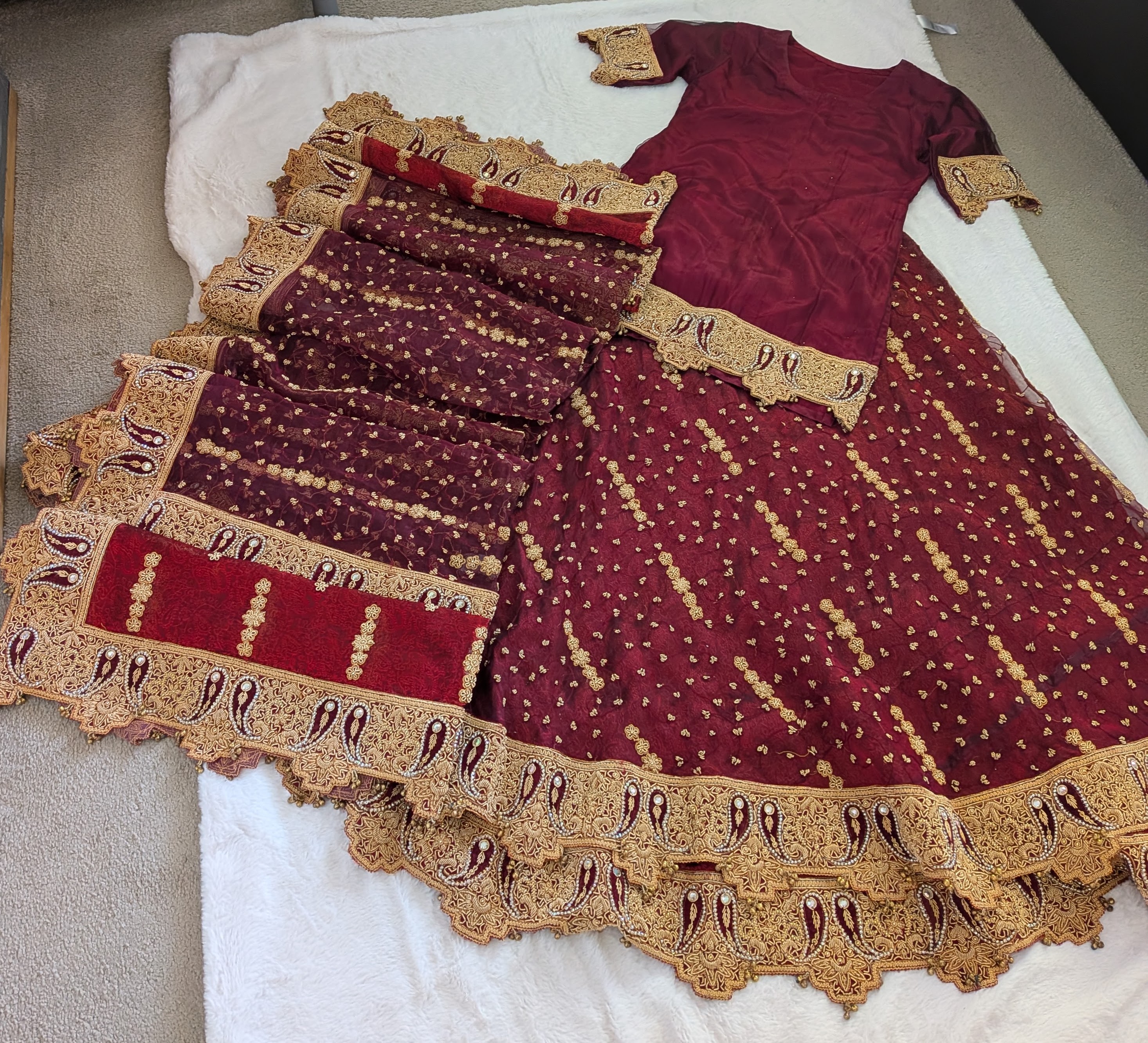 Maroon Bridal Lengha With heavy duppatta - Image 2