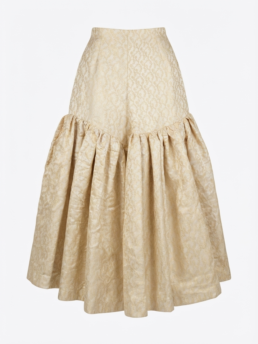 Rajasthani-Style Full-Flare Jamawar Gharara – Light Gold/Fawn - Image 2