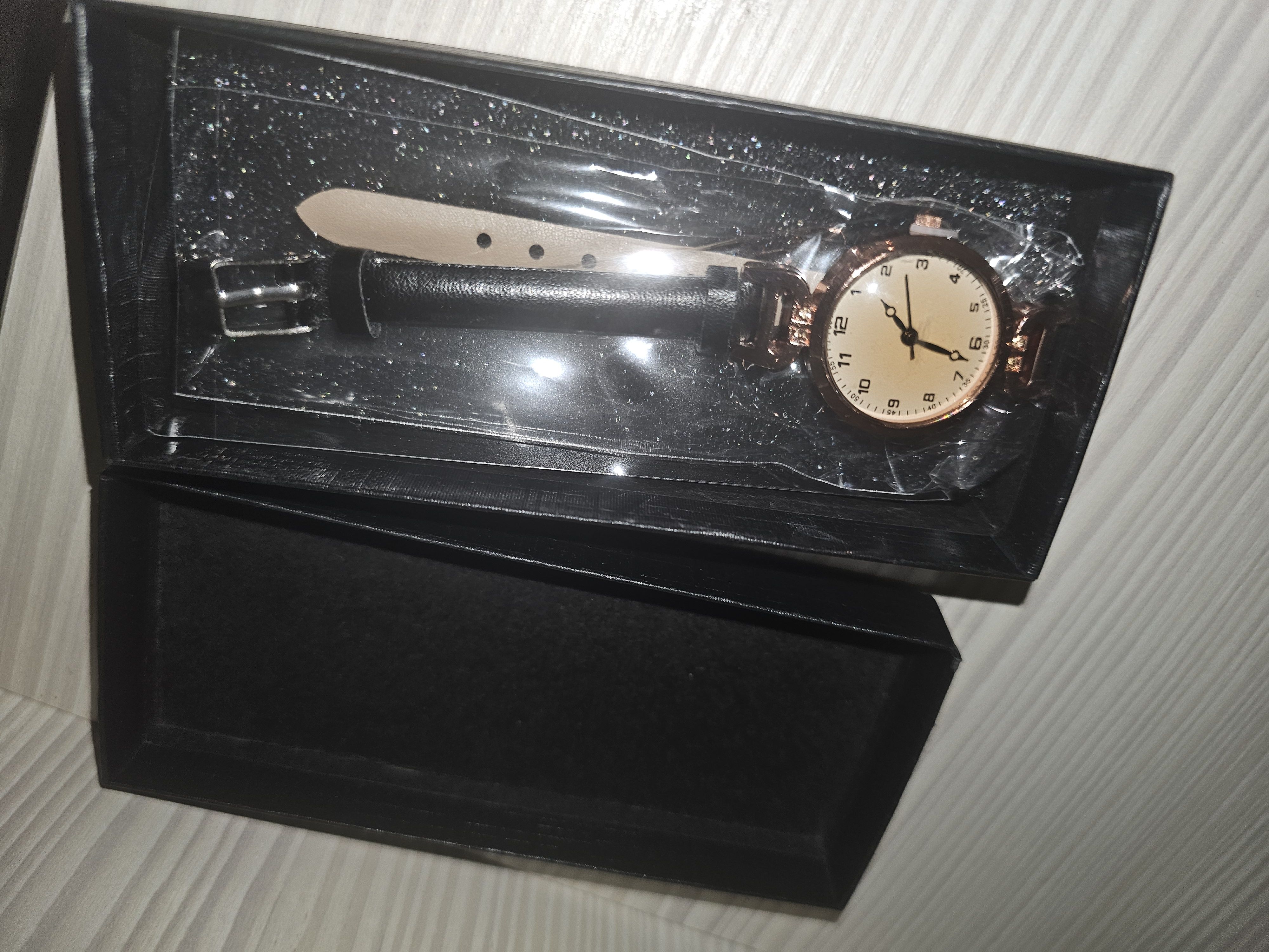 Women's Rose Gold Tone Watch with Black Strap - Image 2