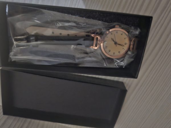 Women's Rose Gold Tone Watch with Black Strap