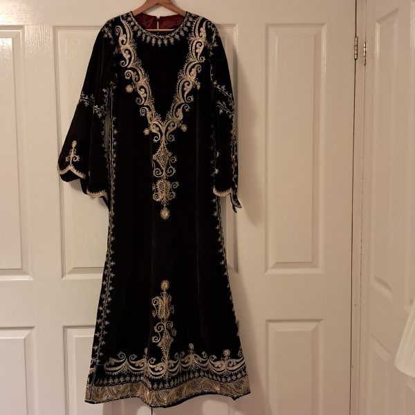 Brown Velvet Kaftan with Gold Braid