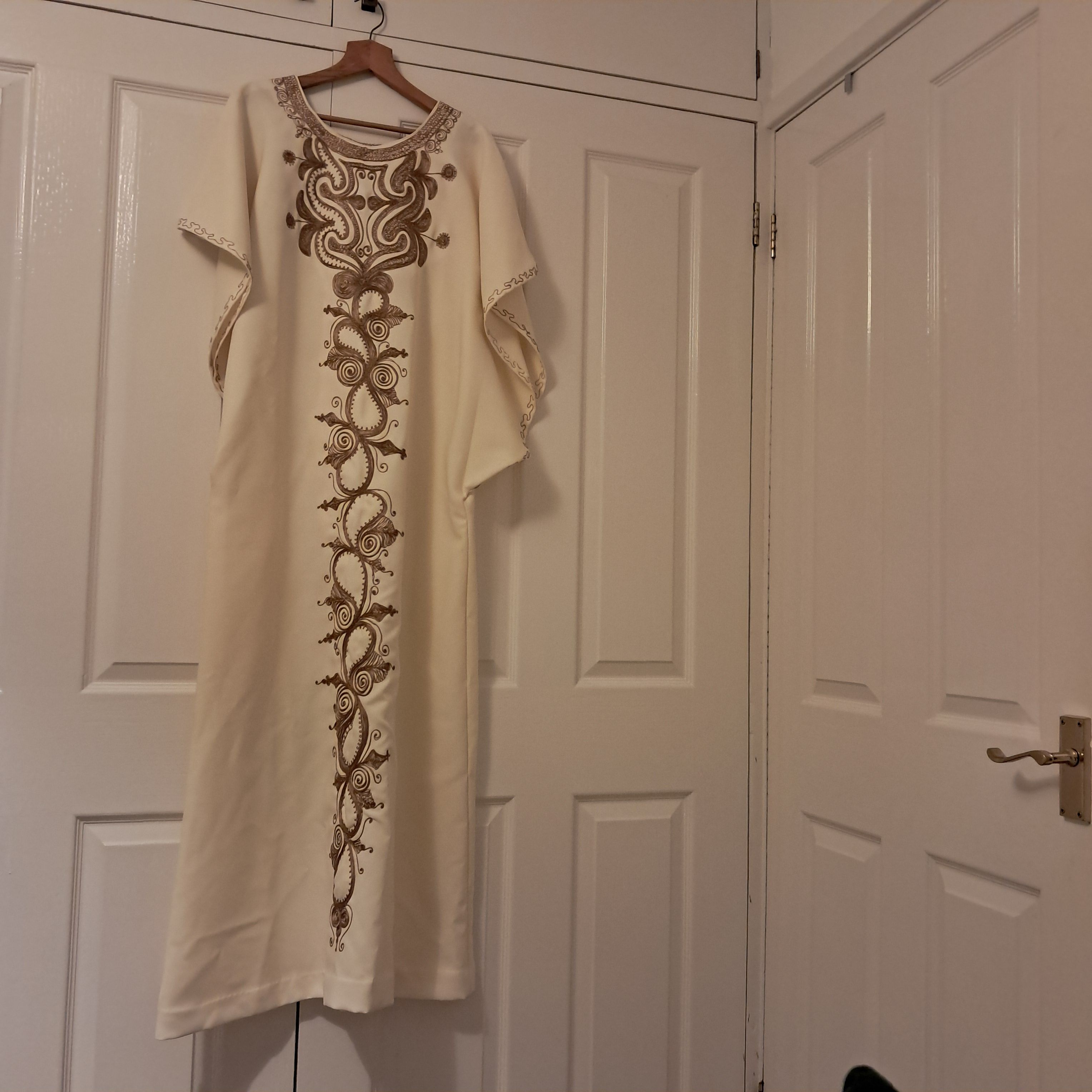 Cream Kaftan with Gold Embroidery