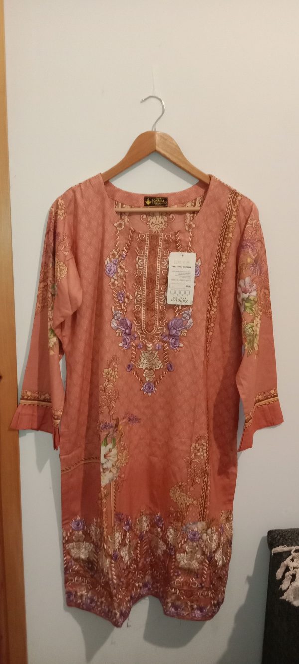 Asian suit Peach Printed with Floral Embroidery